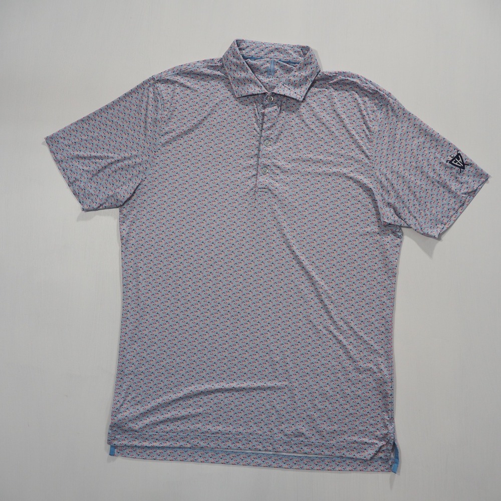 Johnnie O Forbes Polo Shirt Mens Medium Blue Geometric Print Short Sleeve Golf